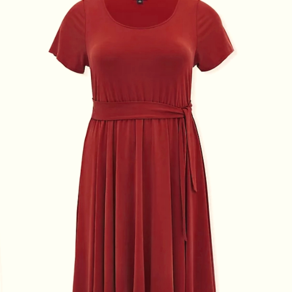 Torrid size 4 (standard size 26) Rust Red Cupro Self Tie Slinky Skater Dress NWT